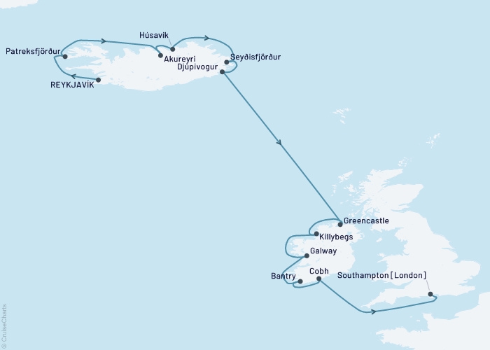 7-Night USA and Canada Cruise Map